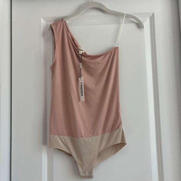 NWT L'AGENCE Dina One Shoulder Bodysuit SP Neutral Rusting Brown Essential Basic - Picture 2 of 9